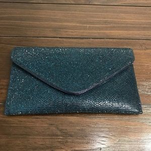 Navy Blue Rhinestone Envelope Clutch